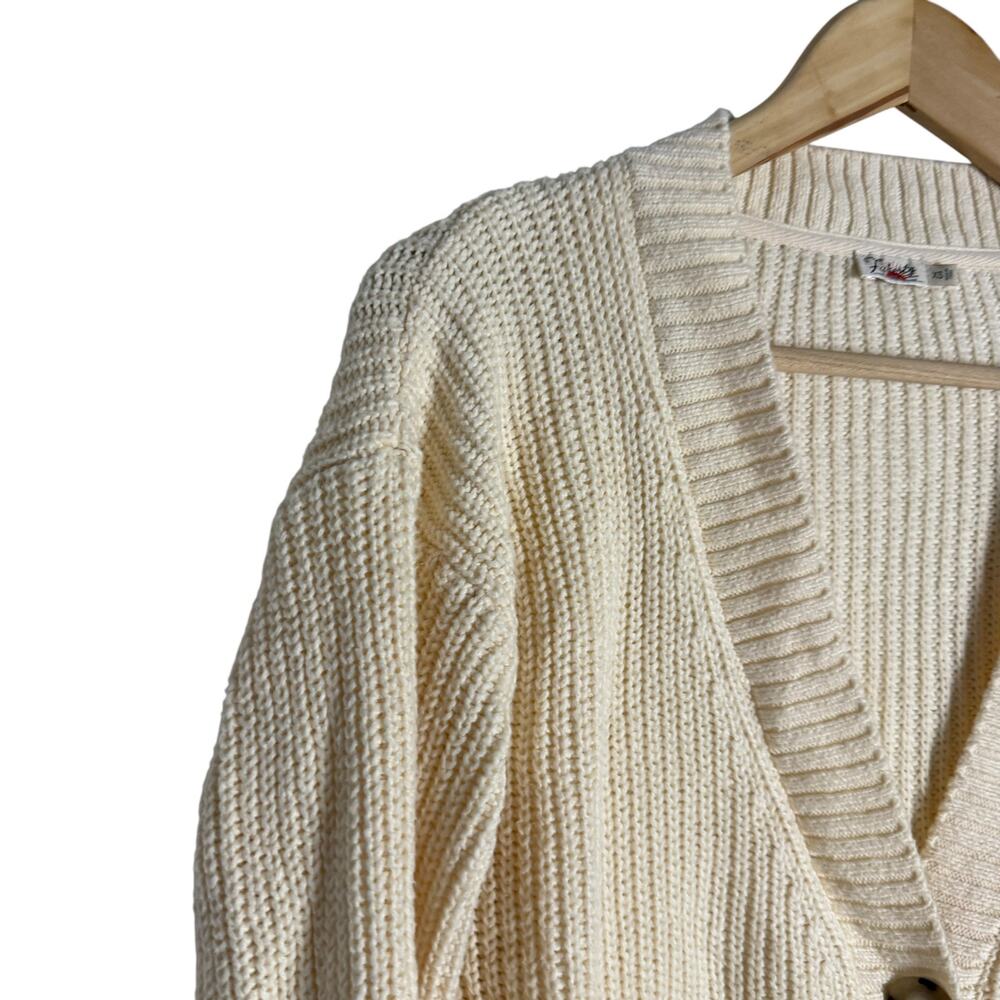 Faherty Cuddle V-Neck Button Front Cream Knit Car… - image 5